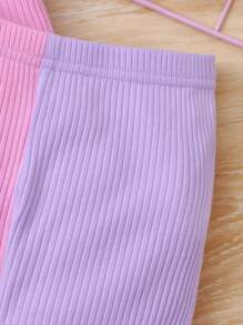 SHEIN Young Girl Two Tone Rib Knit Tee & Shorts Colorblock Young Girls Setskids Two Pieces Set - Multicolor - View 3