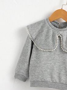 SHEIN Playful Pals 女婴婴幼儿0-3岁秋冬简约高领长袖卫衣+裤子两件套服装，碎花灰色 - 灰色 - 查看 5