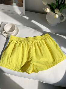 Comfortcana 女士黄色侧条纹松紧腰宽松休闲短裤，夏季