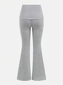 SHEIN Girlism Teen Girl Casual Minimalist Comfortable Square Neck Long Sleeve T-Shirt And Flare Pants Set Fall Winter - Grey - View 3