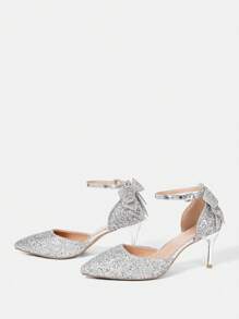 CUCCOO HITCHD 2024 Fashion New Style Elegant High Heels For Women, Sequined Bow Decor One-Buckle Design, Flattering & Slimming For And Vibe And Spring Shoes Spring Break Easter Prom Heels