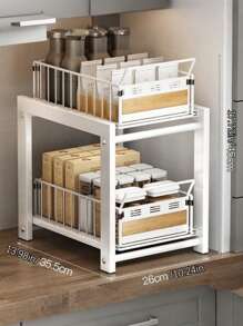 1 件双层灰色厨房收纳架，水槽收纳架，厨房小工具收纳盒，调味品收纳盒，多格抽屉收纳架，适用于厨房、浴室、马克杯、咖啡杯