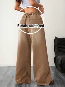 SHEIN PETITE 西式风格卡其牛仔裤低腰直筒裤 Y2K 街头风格棕色裤子女士牛仔裤