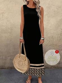 EMERY ROSE Abito midi ampio e casual ed elegante con motivo geometrico, adatto per l'estate