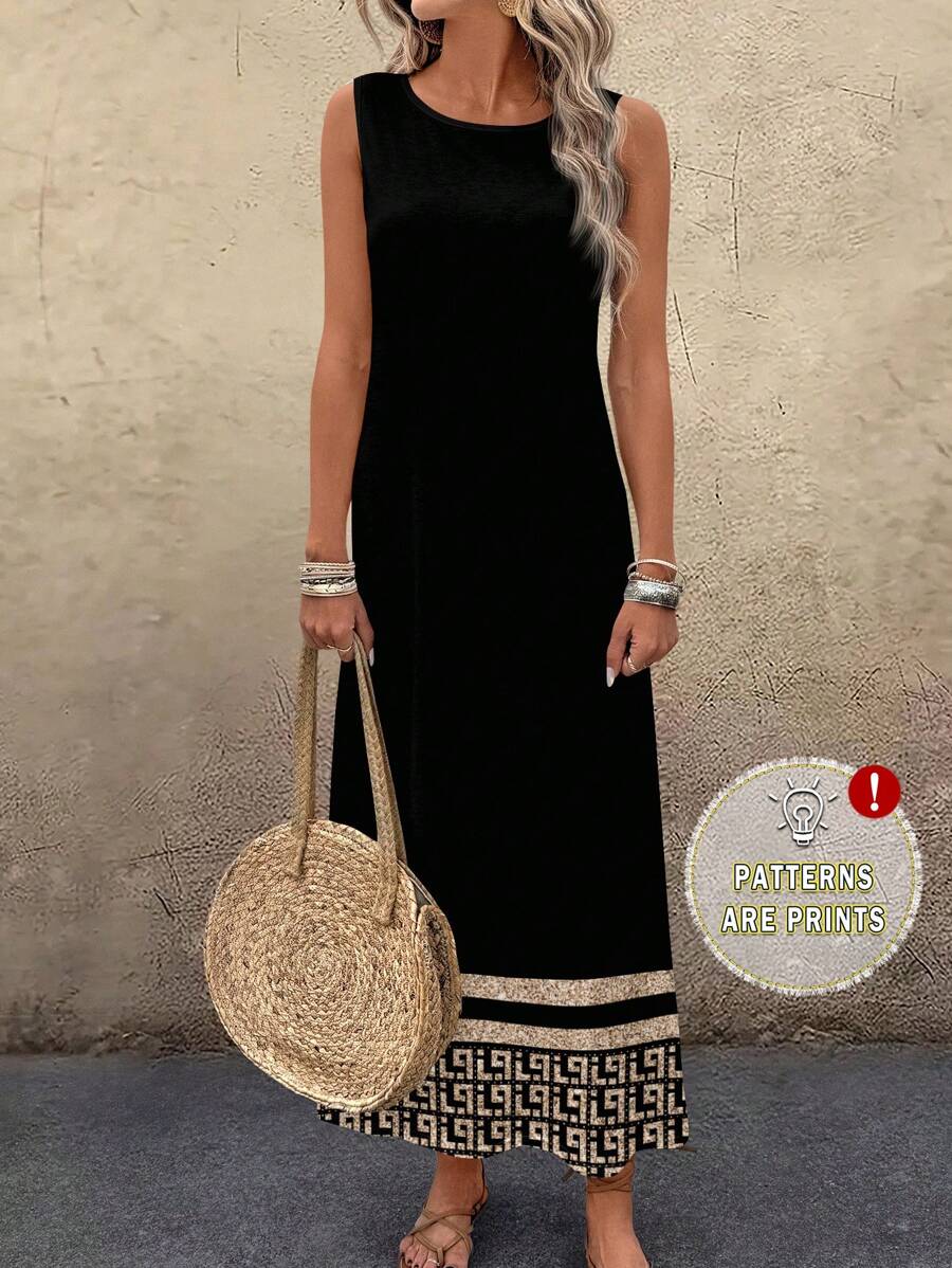 EMERY ROSE Abito midi ampio e casual ed elegante con motivo geometrico, adatto per l'estate