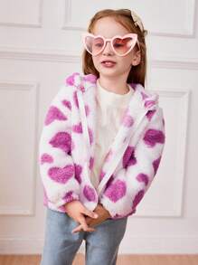 Cozy Pixies Chaqueta con capucha con estampado de corazón 3D para niña de moda