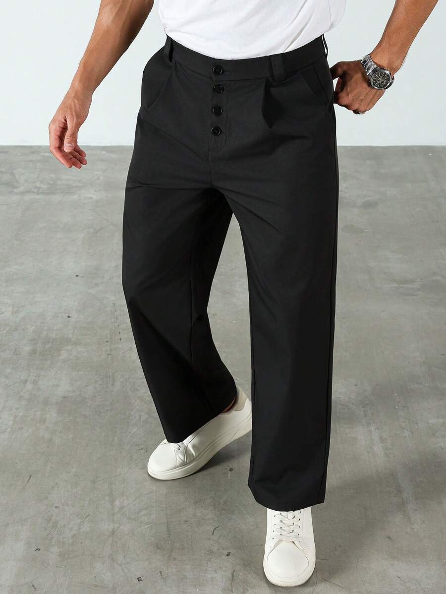 Manfinity Homme Casual Men's Plain Color Button-Up Loose Straight Leg ...