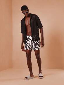 SUMWON Animal Print Summer Swim Trunks Beach Board Shorts Elastic Waist Vacation Holiday Pool Shorts - Black and White - View 3