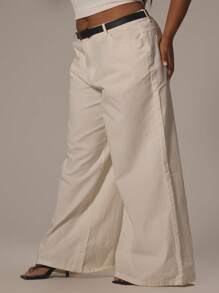 MUSERA Quần jeans ống rộng cạp thấp màu xanh nhạt cỡ lớn, thích hợp mặc hàng ngày, đi chơi, dạo phố, phong cách Y2K, thập niên 2000, thời trang đường phố, phong cách đường phố, dịp lễ. - trắng - Xem 4