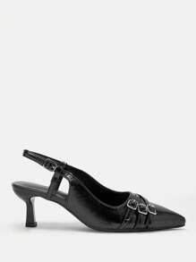 CUCCOO CURVES Plus Size Wide Fit Pointed Toe High Heels, Elegant Black Color, Ankle Strap Sandals, Suitable For All Seasons - Black - View 1