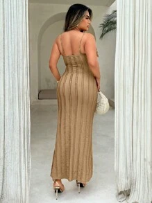 Xyvia Vestido elegante de mujer con corte tridimensional de flores - Marrón Mocha - Ver 2