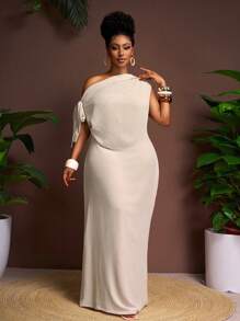 Veslaya Vestido de unicolor talla grande, uso casual y de vacaciones para uso diario, primavera/verano - Albaricoque - Ver 5