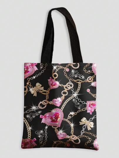 Goth Heart Print Double-Sided Printed Shoulder Canvas Tote Bag