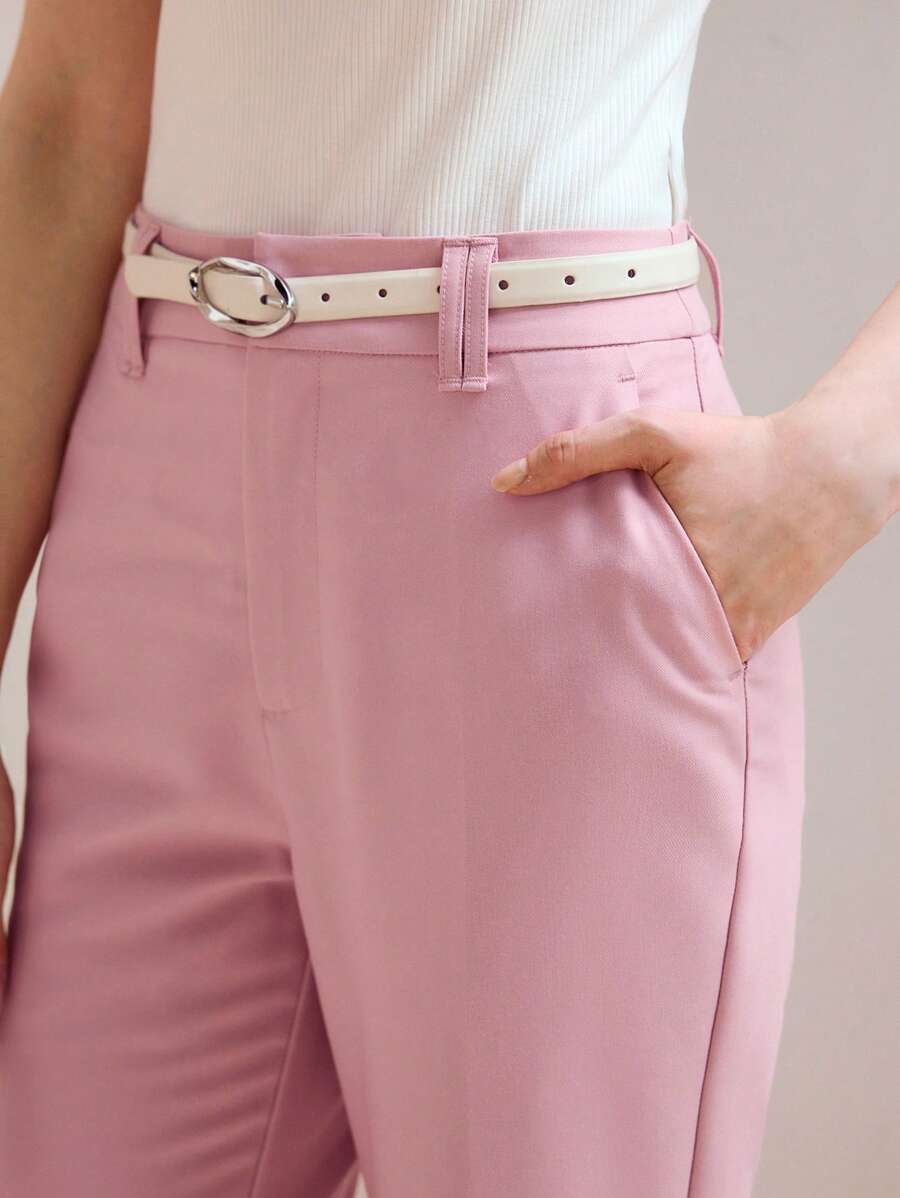 MOTF STUDIO SOLID SLANT POCKET SEAM FRONT FLARE LEG SUIT PANTS - Pink - View 2