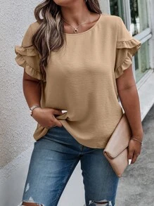 Weeklong Talla grande Blusa unicolor ribete con fruncido