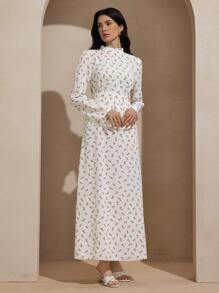 Graceveil Robe élégante à fleurs éparpillées à taille haute pour femmes