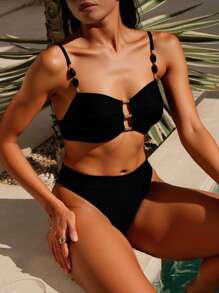 Swim Chiccia Conjunto de traje de baño para vacaciones y playa de unicolor para mujeres - Negro - Ver 4