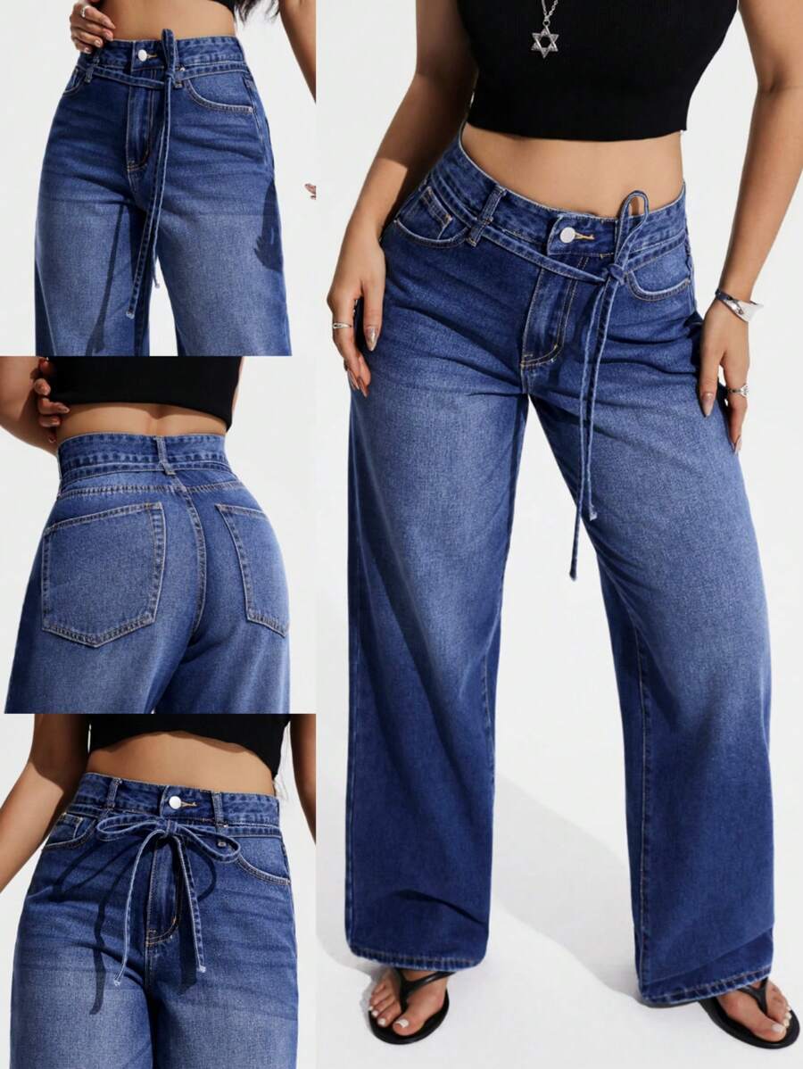 SHEIN EZwear Women's Pocket Straight Loose Casual Versatile Jeans