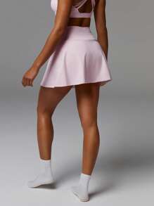 Athîral Women Casual Solid Color Drawstring High Waist Patchwork Pocket Sports Skorts