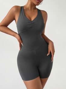 DAZY 女士运动瑜伽跑步连体衣 - 灰色 - 查看 5