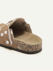 SHEIN Spring/Summer Casual Lightweight All-Match Brown Polka Dot Pattern Cute Slip-On Flat Sandals For Baby Girls