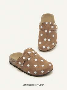 SHEIN Spring/Summer Casual Lightweight All-Match Brown Polka Dot Pattern Cute Slip-On Flat Sandals For Baby Girls