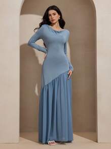 Graceveil Vestido de diseño combinado de punto y textura de gasa para mujer