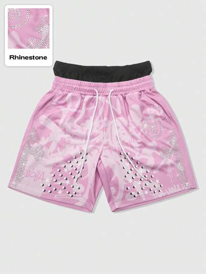 Street Life Men's Design Rhinestone Effect Dual Waistband Shorts