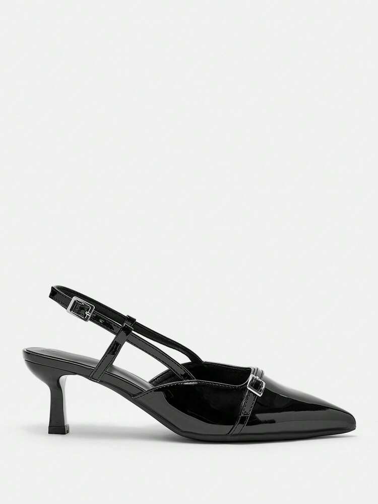 CUCCOO CURVES Plus Size Wide Fit Pointed Toe High Heels, Elegant Apricot/Black Slingback Pumps, Suitable For All Seasons