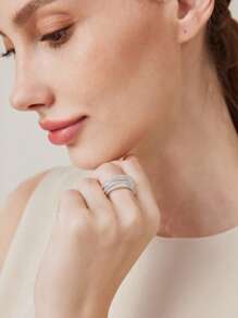 MOTF PREMIUM ANILLO SENCILLO ABIERTO CHAPADO EN ORO DE 18K CON MÚLTIPLES LÍNEAS - Plateado - Ver 2