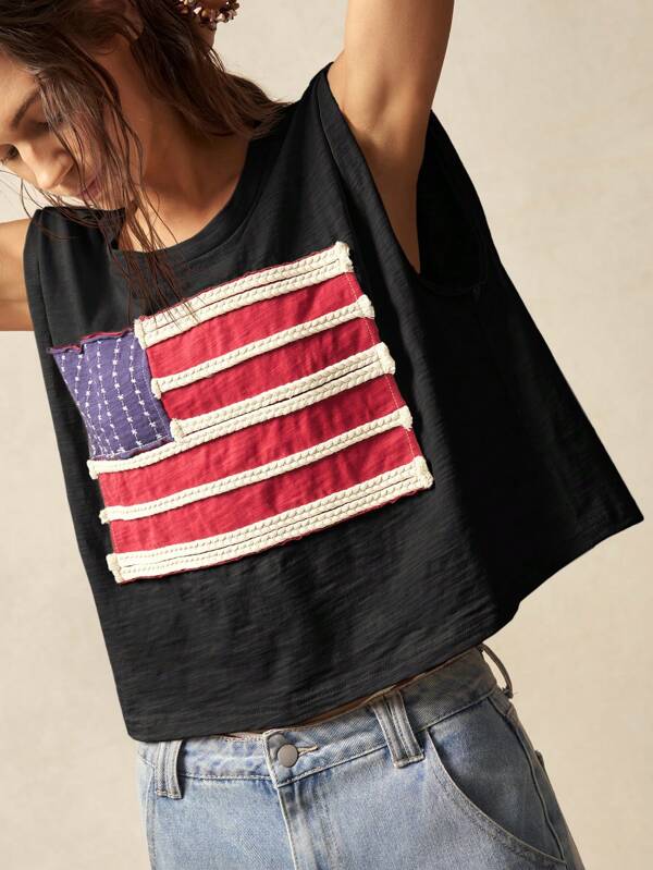 Bohemela Boheme Women's Round Neck Sleeveless Holiday Flag Texture Three-Dimensional Pattern Tank Top