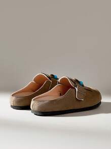 Solecia Giày bệt nữ thường ngày đa năng có trang trí tua rua - xanh quân đội - Xem 4