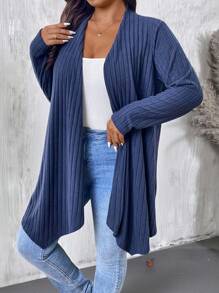 EMERY ROSE Plus Size Women Asymmetrical Hem Loose Casual Commute Outerwear Cardigan Fall Winter Cloth For Women Autumn