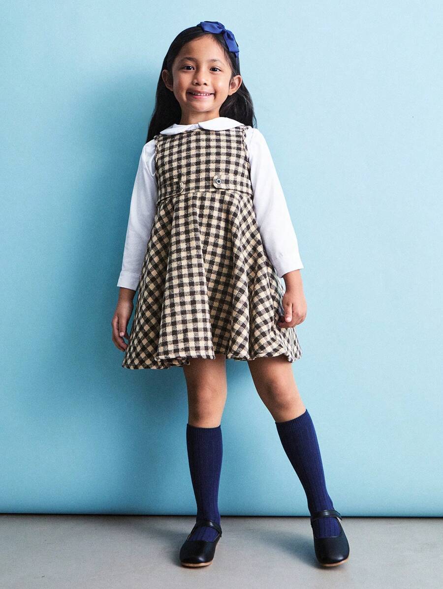 SHEIN Young Girls Casual Sleeveless Plaid Back To School Dress - Multicolor - View 1