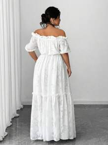 Vionelle Plus Size Elegant Solid Color Off Shoulder Dress - White - View 7