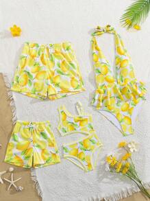Summer Casual Lemon Random Print Men Beach Shorts - Yellow - View 1