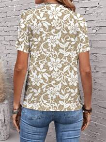 EMERY ROSE Casual Elegant Floral Graphic Round Neck Loose Fit Women T-Shirt