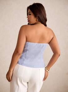 Elaquor Regata Feminina Plus Size com Estampa Listrada Contraste e Botão Único