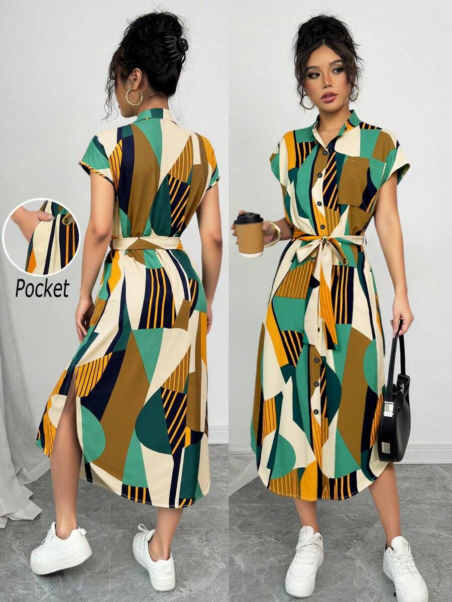 Breezaya Romantic Elegant Graduation Concert Outfit Business Casual Old Money Style Anouk Yve Aura Quiet Style Commuter Blue Striped Shirt Dress Short Sleeves Pocket Bow Slits 2025 Spring And Summer Vacation And Leisure Home New Long Dress - Multicolor - View 1