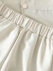 2 件套男童梭织短袖衬衫和短裤，韩版时尚休闲套装 - 杏色 - 查看 5