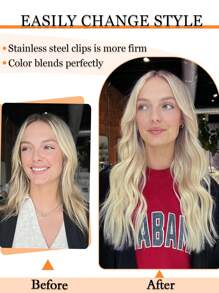 7 piezas Extensiones de cabello con clip rectas de 14-20 pulgadas, extensiones de cabello con doble trama, extensiones de cabello humano con clip, extensiones de cabello con clip