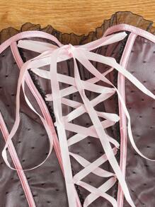 Romantic Sheer Criss-Cross Satin Ruffle Trim Sexy Camisole, Black/Pink, Music Festival, Party, Vacation, Going-Out Top