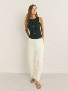 Nöista Black Sleeveless Ribbed Top Features A Button-Down Front And A Fitted Waist, Offering A Sleek And Versatile Look For Summer - Dark Green - View 6