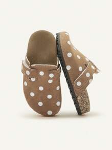 SHEIN Spring/Summer Casual Lightweight All-Match Brown Polka Dot Pattern Cute Slip-On Flat Sandals For Baby Girls