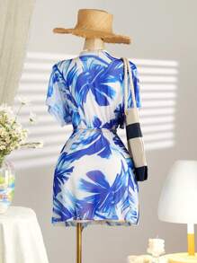 SHEIN Swim 女士夏季海滩度假抽绳腰部罩衫 - 彩色 - 查看 7