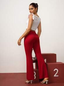 Hanevo Pantaloni a zampa da donna con doppia fascia in vita, stile casual sportivo, di colore rosso - Rosso - Visualizzare 2