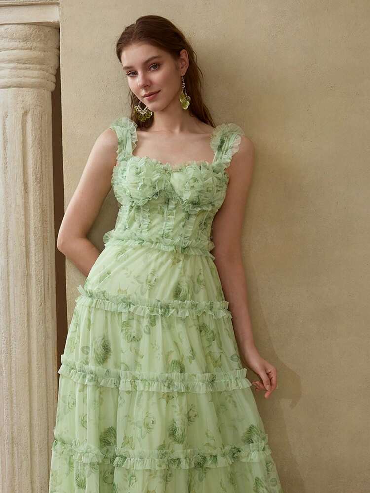 MOTF Soiréza ALL OVER PRINT FRILL TRIM COCKTAIL DRESS