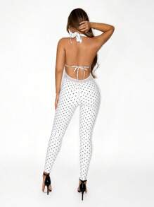 Zolique Sexy Dot Print Halter Neck Bodysuit - White - View 2