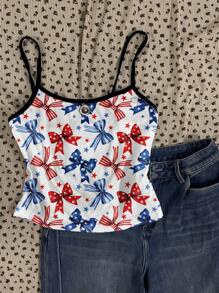 Attitoon 4th Of July Women's Casual Sexy Camisole Crop Top, Independence Day, Vacation Vibes, Spring Break, Beach, Music Festivals