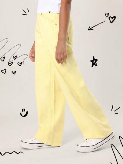 SUMWON 女童宽松阔腿牛仔裤柔和柔和春夏节日牛仔裤休闲现代时尚经典趣味